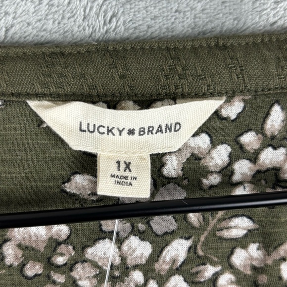 Lucky Brand Top Women 1X Olive Green Floral Embroidered Tassels Split V-Neck - Picture 3 of 16